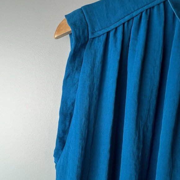 Rebecca Taylor Sleeveless Blue Blouse Size 0 Snap Front Hi-Lo Raw Edge Hem - Picture 10 of 13